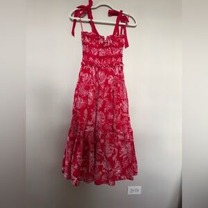 En Saison Red Floral Tie-Shoulder Sundress with White Print